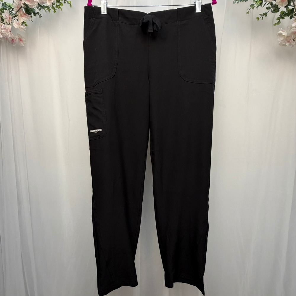 Skechers by Barco Womens Black Cargo Scrub Pants Large Drawstring Stretch